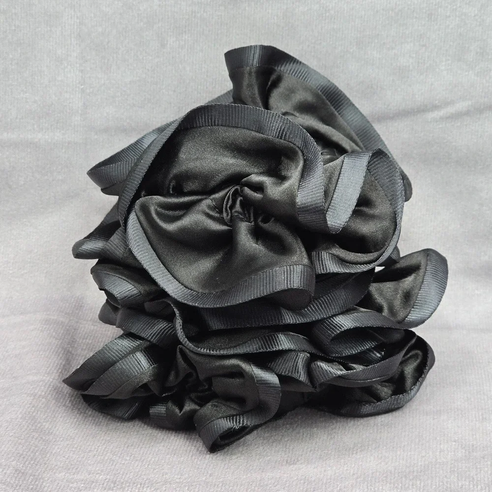 Black Ruffles‎ Silk Hair Tie Accessories Scrunchie Handmade SB24